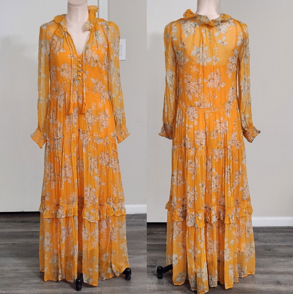 New!Anthropologie Tge Marais Printed ‎ Chiffon Maxi Dress Floral - Picture 7 of 14